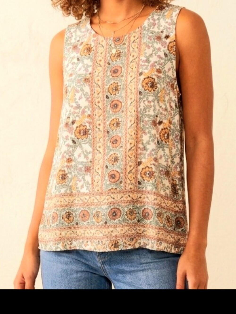 Christian Siriano Boho Floral Sleeveless Top With Button Back Size L
